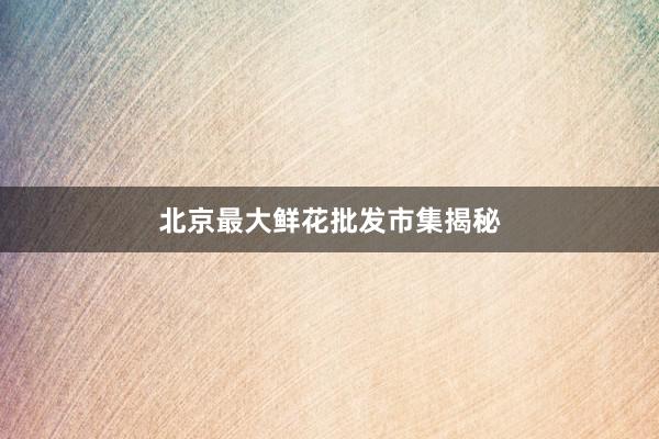 北京最大鲜花批发市集揭秘